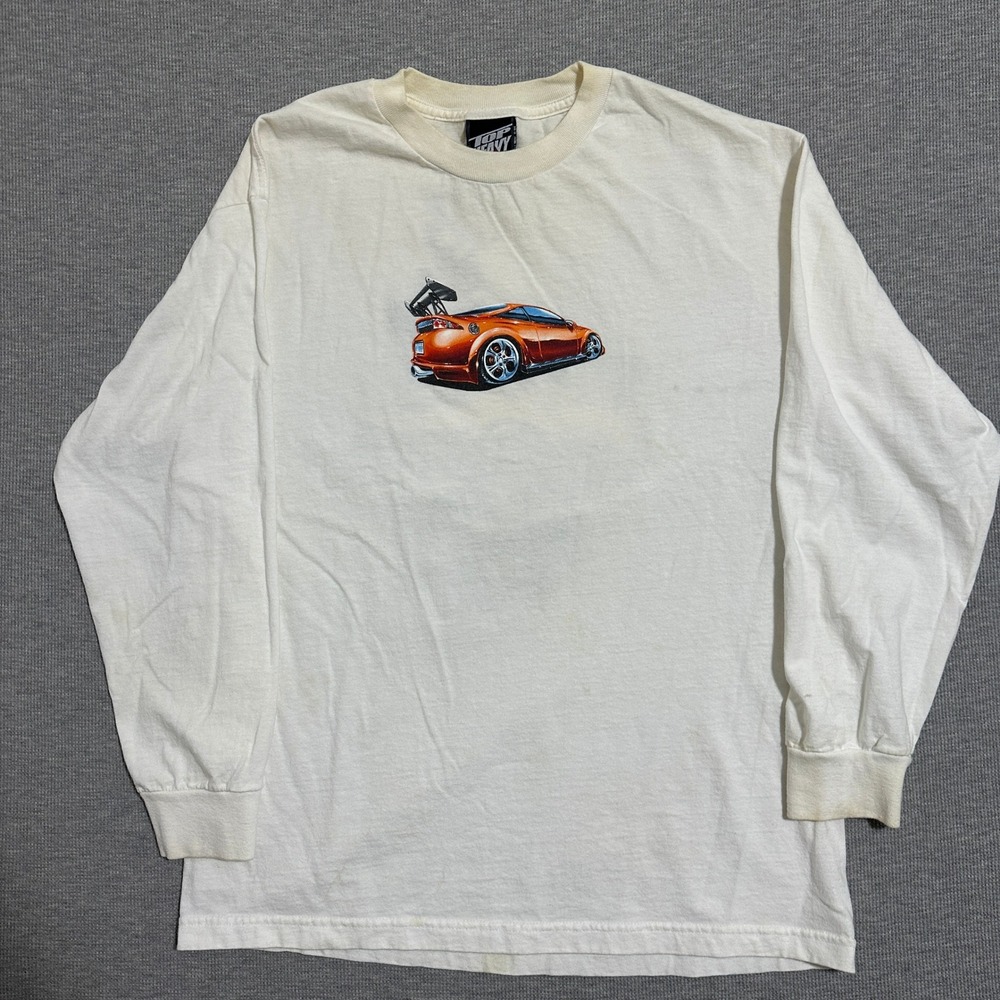 Top Heavy White JDM Tuner Car Graphic Long Sleeve T-Shirt Y2K Retro Mens Size L